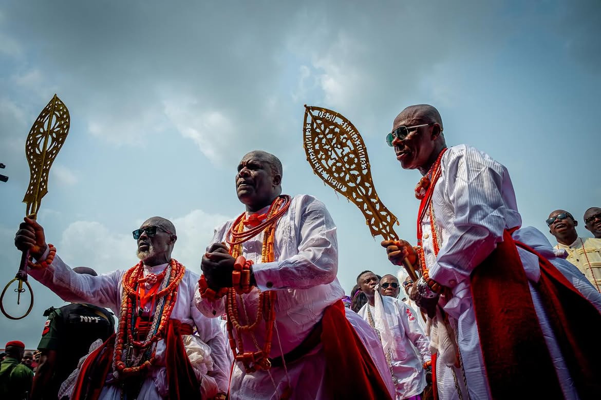Warri chiefs in ceremonial procession